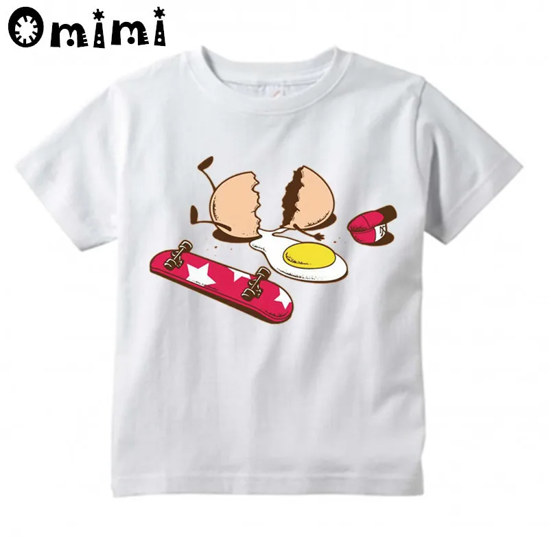 Boys/Girls Broken Egg Skateboard Design T Shirt Kids Cute Casual Tops Children's Summer White T-Shirt