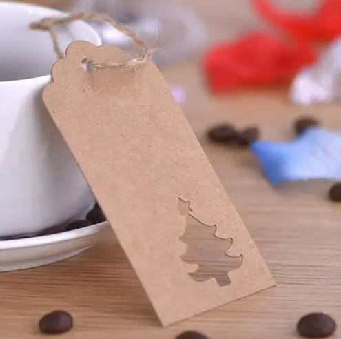 New 9.5*4.5cm Hollow Tree Scalloped Kraft Paper Card / Blank Tag / Christmas Gift Tag Price Label