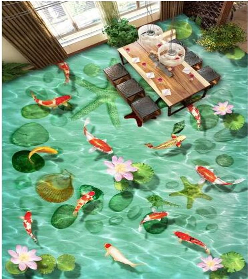 beibehang Customized large floor painting 3d self-adhesive mulch stone shell sea star squid lotus 3D floor tile decorative floor