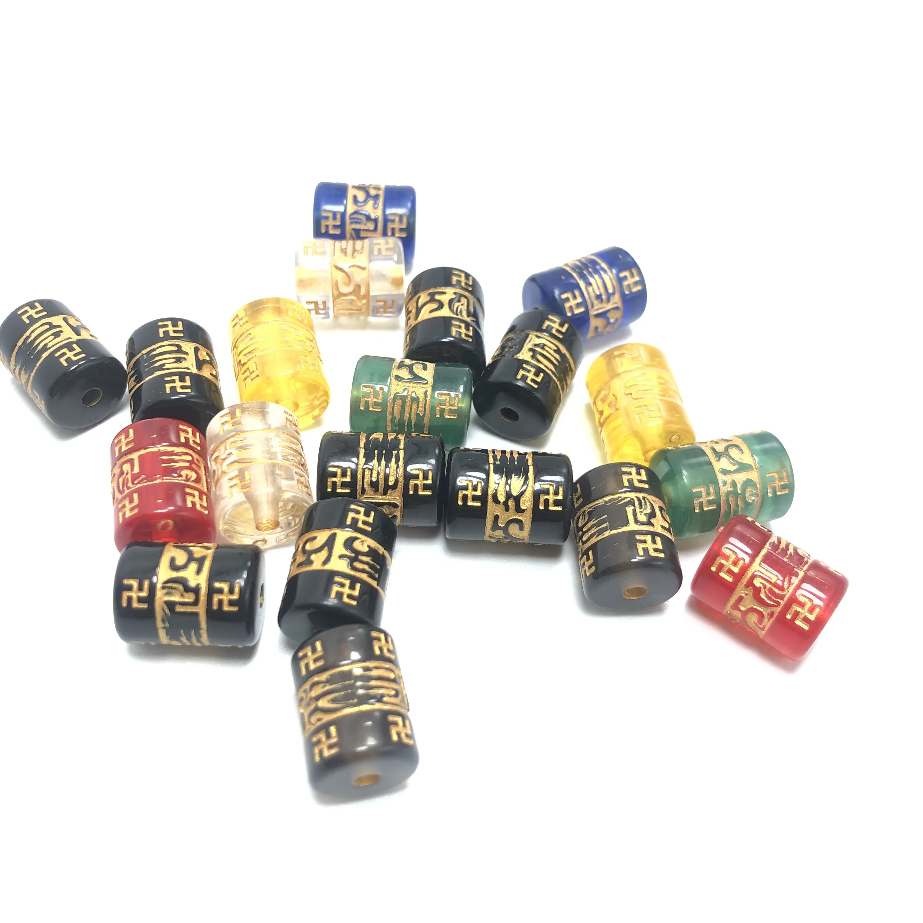 JunKang 25pcs mixed batch acrylic Buddhist scriptures inscriptions cylindrical beads jewelry making DIY bracelet necklace