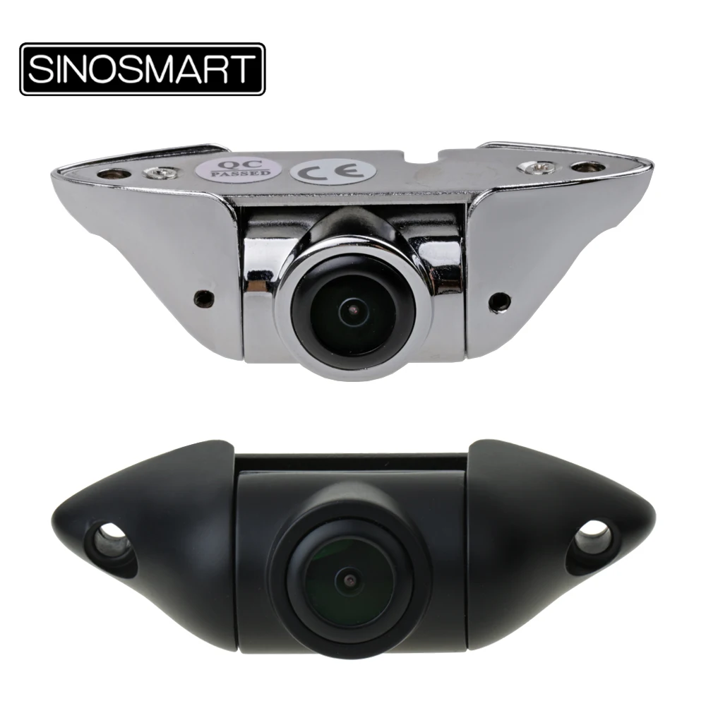 

SINOSMART HD Universal Wired Parking Reverse Backup Camera Vertical Installation Stainless Steel Chrome Black Adjustable Lens