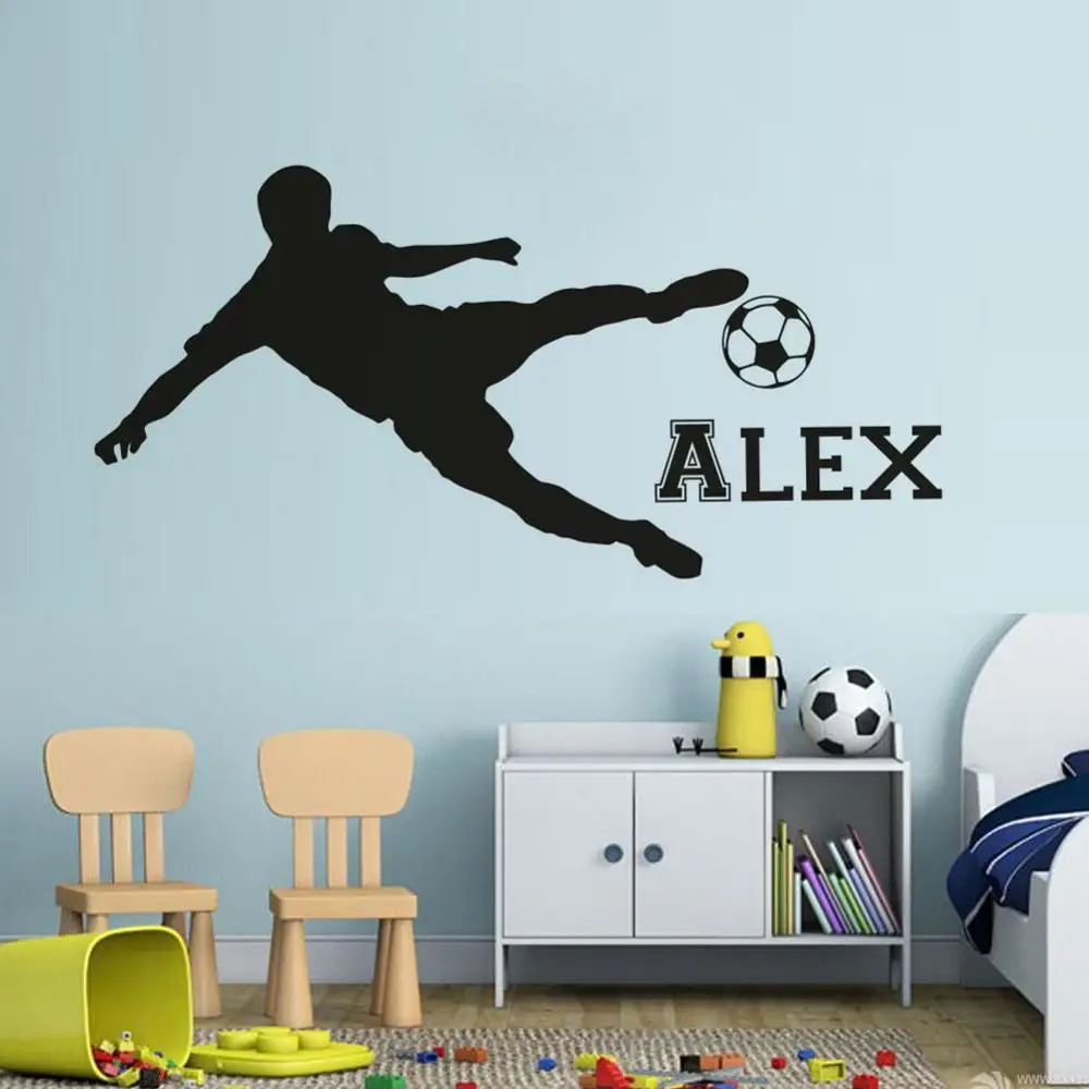 Custom Boys Name Wall Sticker Soccer Player Sportsman Wall Vinyl Decals Footbal Club Interior Décor Custom Name Gift AZ721