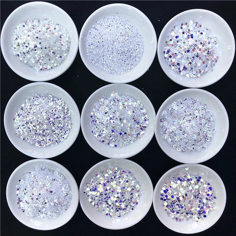 10g/Pack High Flash Crystal 1-4mm Star Heart Dot Plum PET Sequins Paillettes for Nails Art manicure/wedding decoration confetti