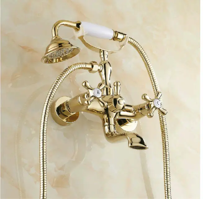 Good Quality Solid Brass Luxury Rainfall Golden Shower Bath Set Faucets Wall Mounted Shower Mixer Faucets  GZ-8012K