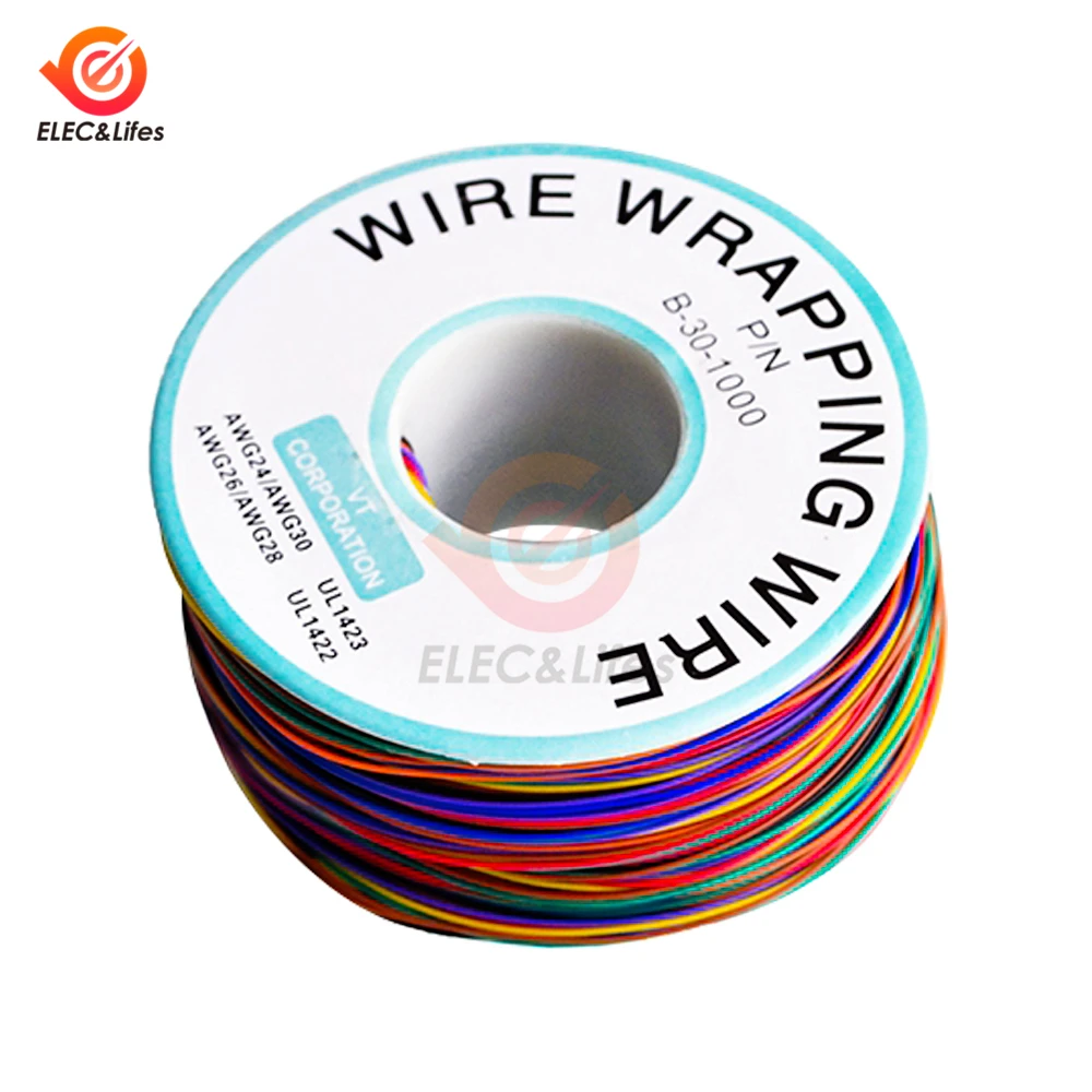 B-30-1000 UL1423 Cách Điện PVC Dòng Màu 30 AWG Hàng Không Cáp P/N PCB Bảng Dây Nhảy Quấn Dây 0.25Mm đồng Mạ Thiếc Dây