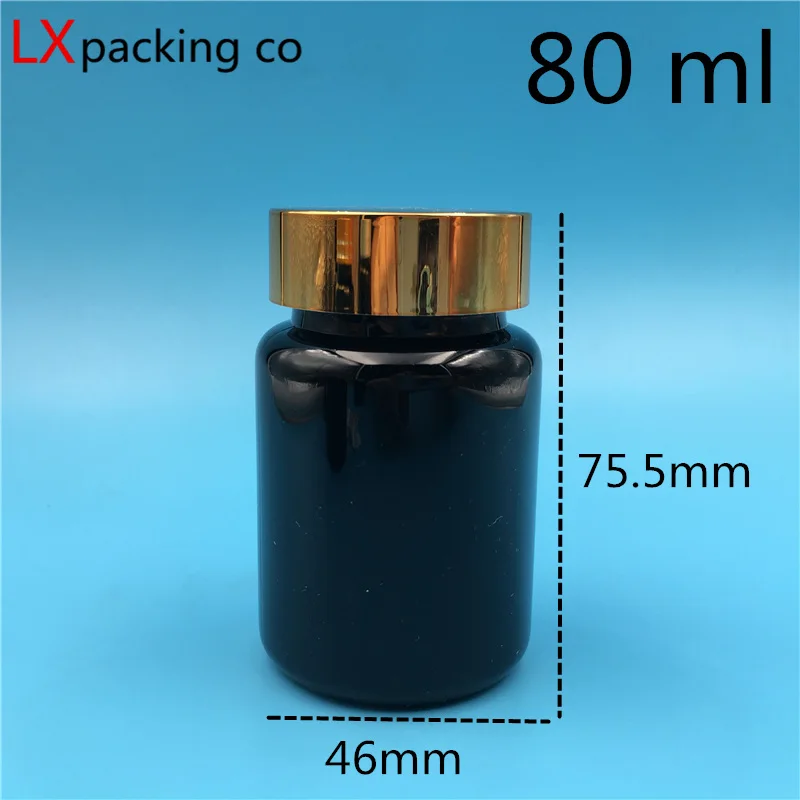 

50pcs 80 ml black plastic bottles golden lid Darkness cream capsule container bank storage