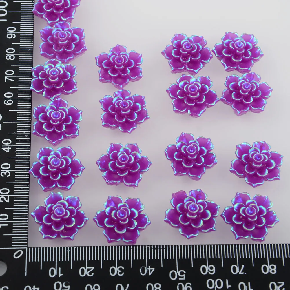 BOLIAO AB Color 10Pcs 20mm( 0.79in) Flower Shape Purple Resin No Hole Rhinestone Flatback Home Holiday Decoration Crafts DIY