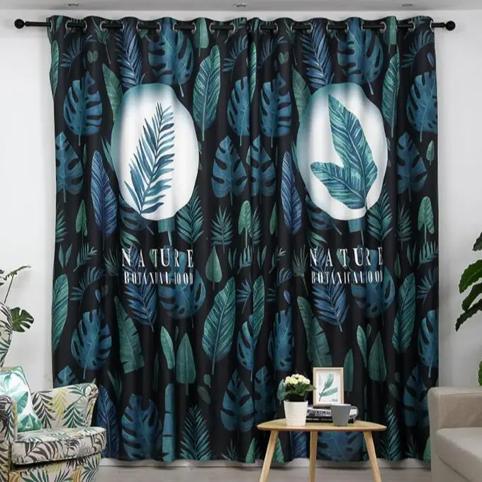 INS Tropical Printed Blackout Curtains for Living Room Green Leaves Palm Tree Tulle Veil Liner Cortinas Bedroom Window Treatment