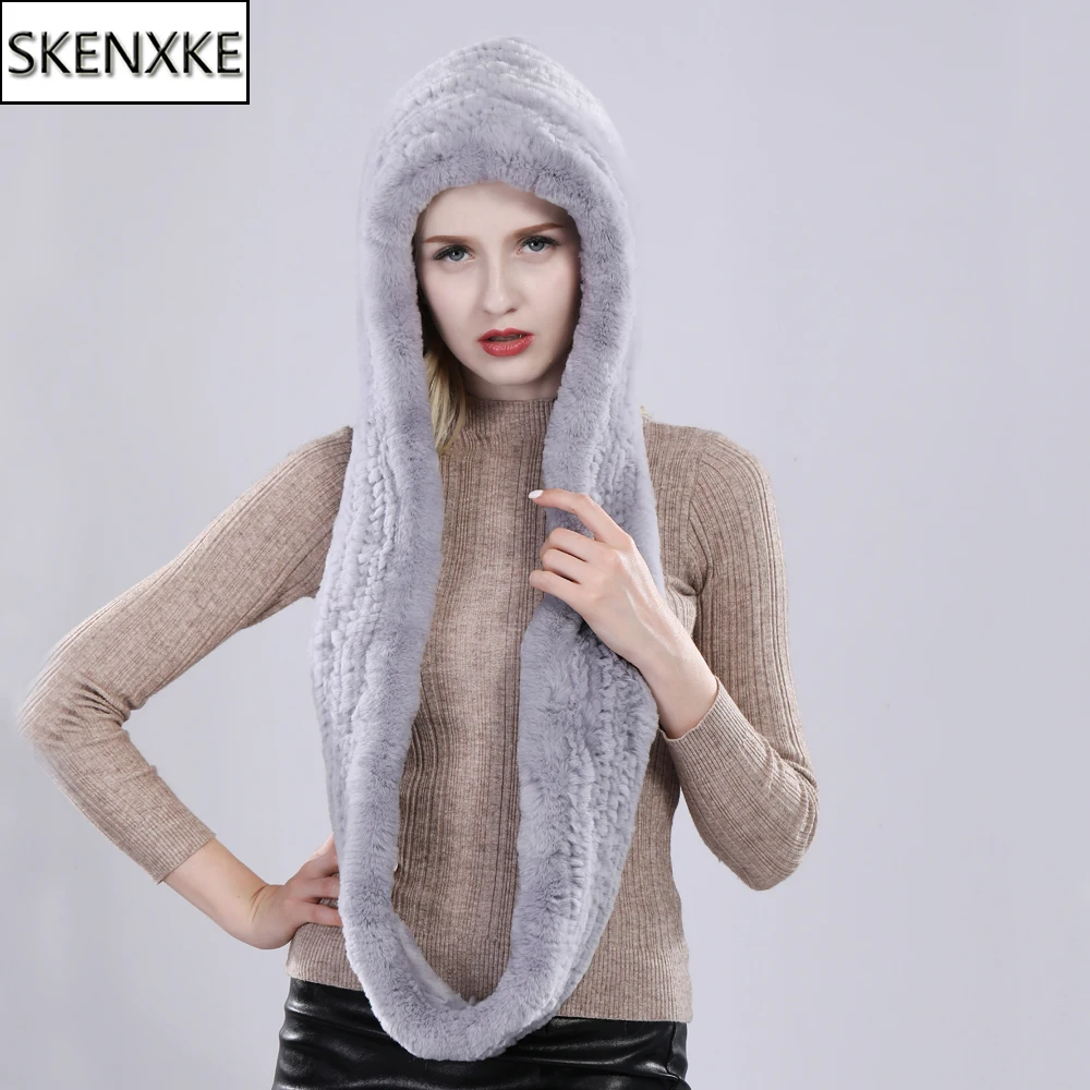 

Hot New Lady Hand Knitted 100% Genuine Rex Rabbit Fur Hat Scarf Russia Women Winter Warm Natural Real Rex Rabbit Fur Cap Muffler