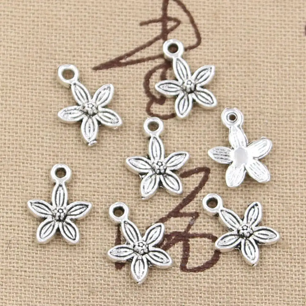 50pcs Charms Flower 11x11mm Handmade Craft Pendant Making fit,Vintage Tibetan Bronze Silver color,DIY For Bracelet Necklace