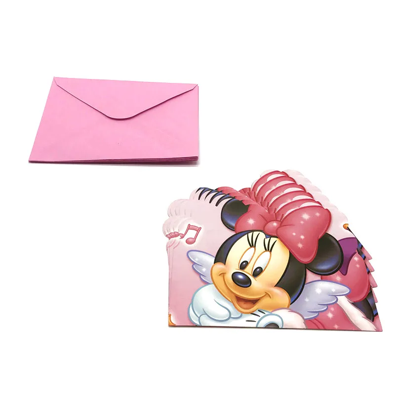 Disney Minnie Mouse 6pcs Mini Greeting Card Girl Birthday Party Thank-You Card Baby Shower Invitation Card Decoration Supply