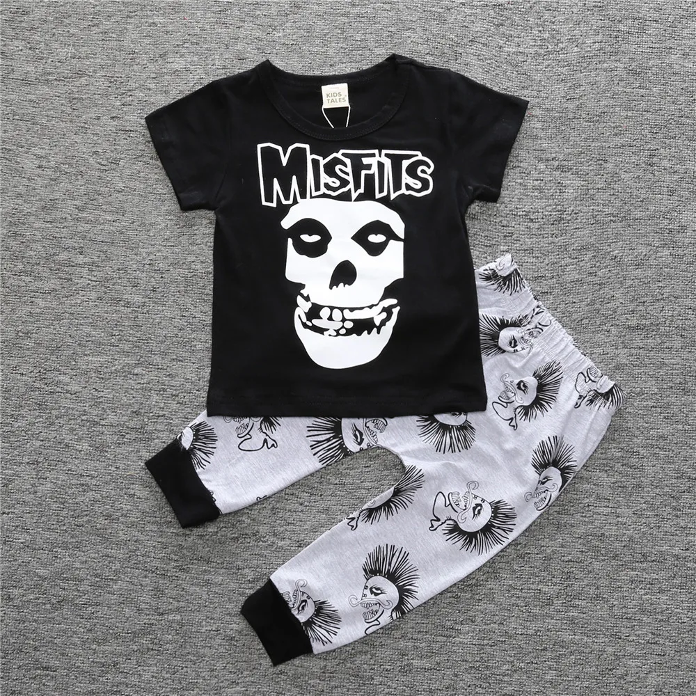 Halloween Misfits Baby Boy Clothes Sets Skeleton Infant T-Shirt Trouser Suits Skull Cotton Children Clothing Outfit 70 80 90 100