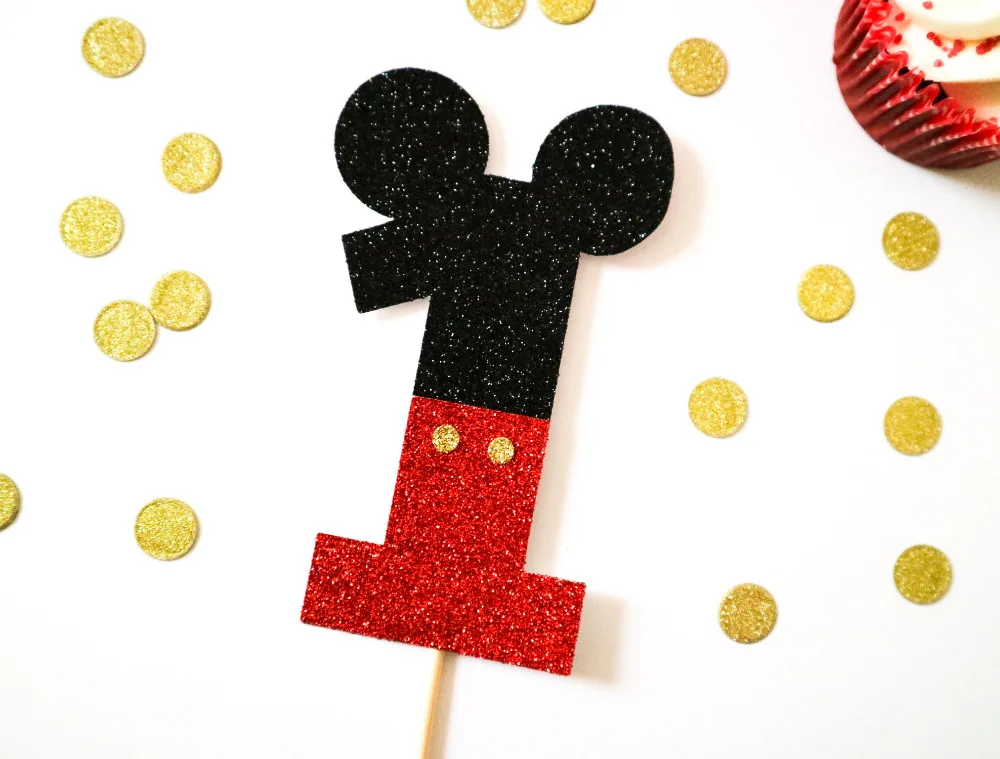 6pcs Handmade mouse Mouse Age Glitter Cake Topper - Birthday, Number