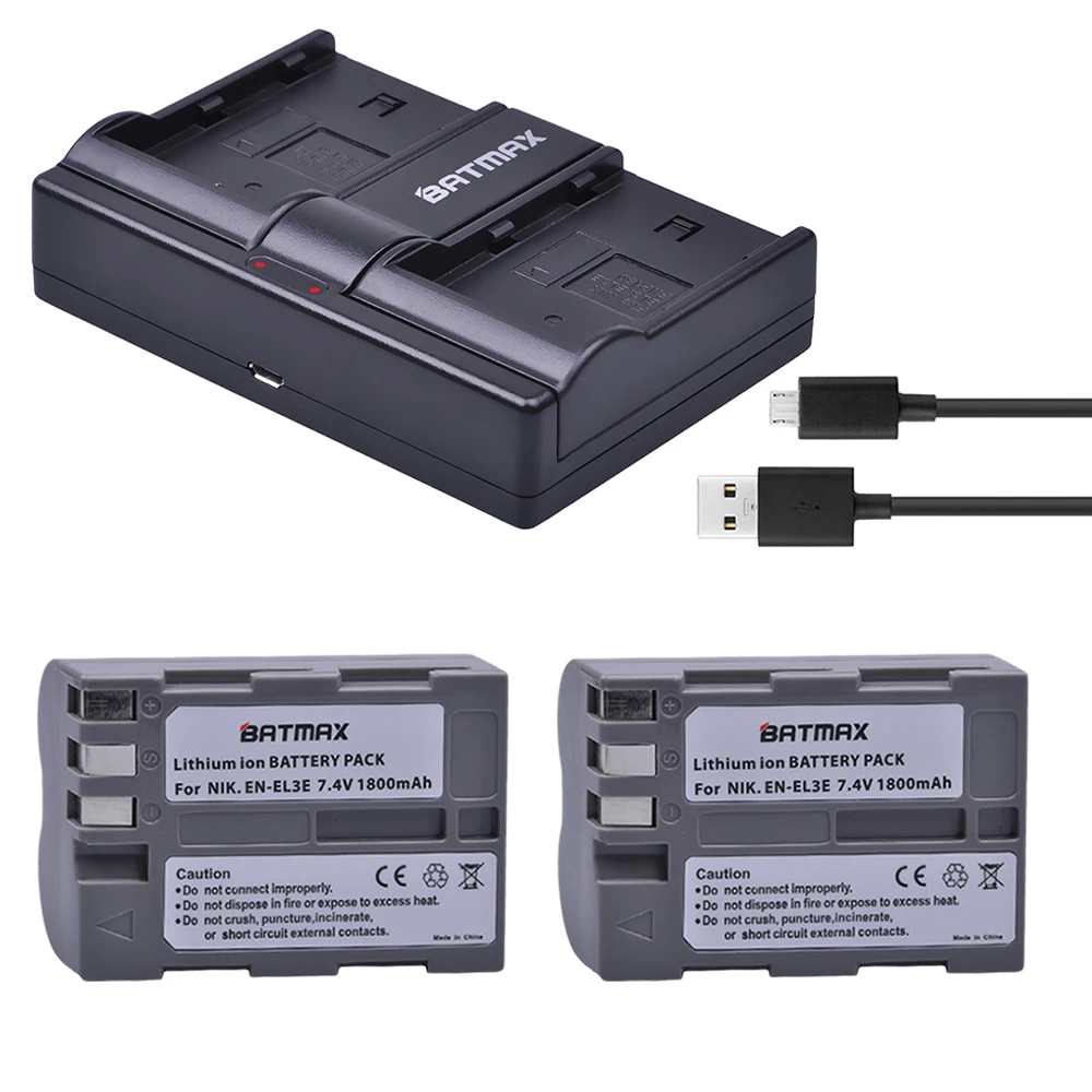 

2Pcs 1800mAh EN-EL3E EN-EL3e ENEL3E EN EL3E Batteries&Dual Channel USB Charger for Nikon D50 D70 D80 D90 D100 D200 D300 D700 z1