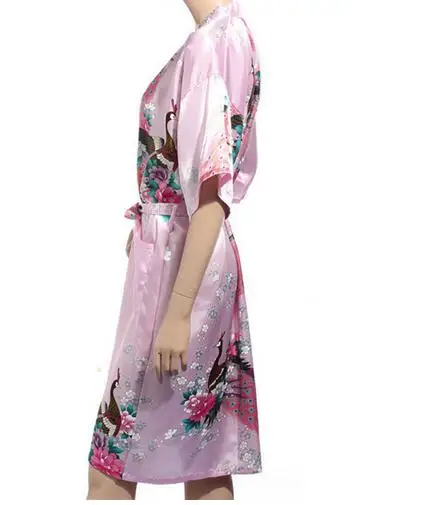 Sexy Mini Pink Chinese Traditional Women Silk Robe Novelty Kimono Yukata Pajamas Printed Nightgown S M L XL XXL XXXL RB129