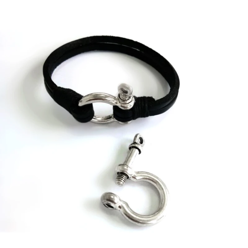 5pcs Silver Color Bow Shackle Clasp Leather Connector With 8mm Screw Pin For Bracelets & Bangles Jewelry Making