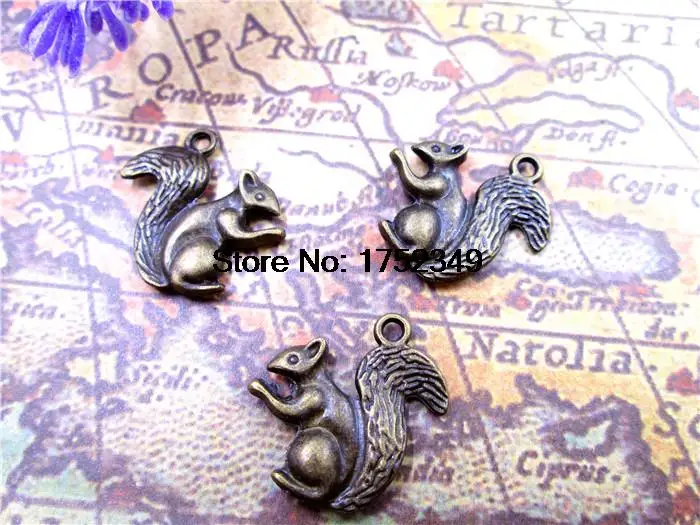 12pcs--Squirrel Charms Antique Tibetan bronze lovely squirrels Charms Pendants, Animal charms 21x21mm