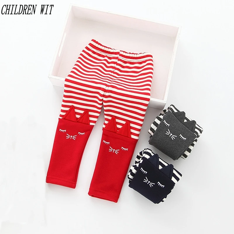 CHILDREN WIT baby pants 2017 autumn / winter new cotton and wool Warm Korea Stripe cartoons 0-3 year girls leggings