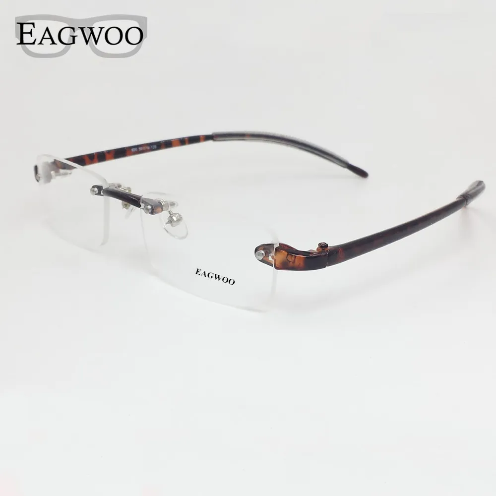 EAGWOO Plastic TR Eyeglasses Rimless Optical Glasses Men Women Plain Spectacles Reading Myopia Vision Glasses Frame Shadow 082