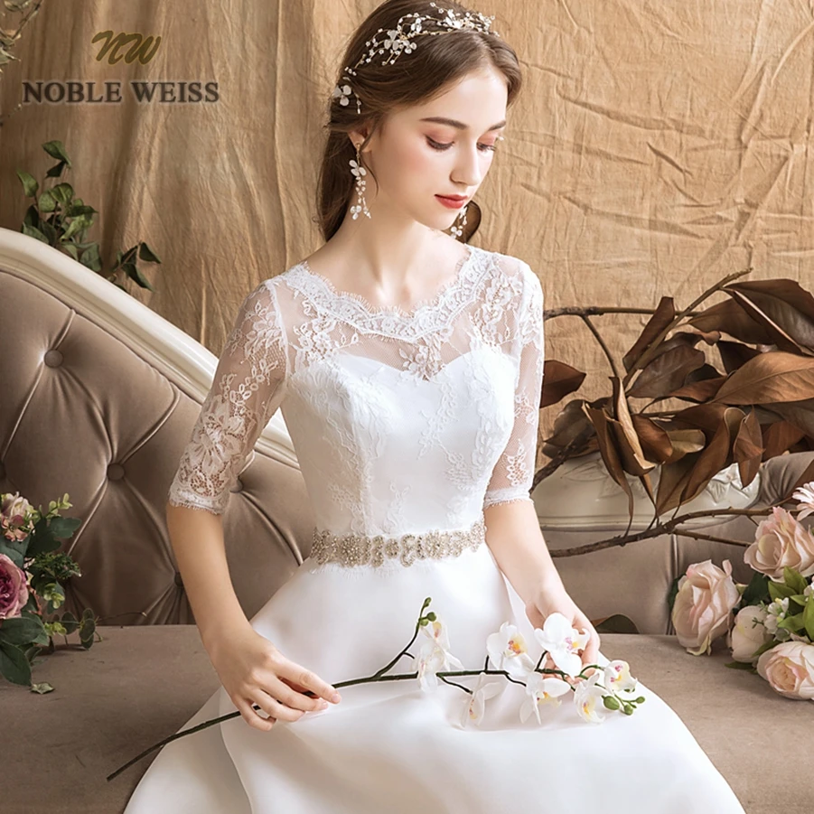 prom dresses organza a-line simple wedding dress sexy floor-length sashes bridal dresses with half sleeves lace wedding gown