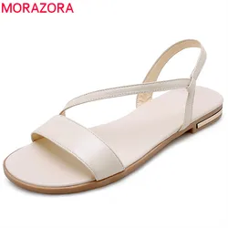 MORAZORA 2024 drop shipping big size 46 genuine leather shoes women sandals slip on summer shoes woman flat beach shoes female