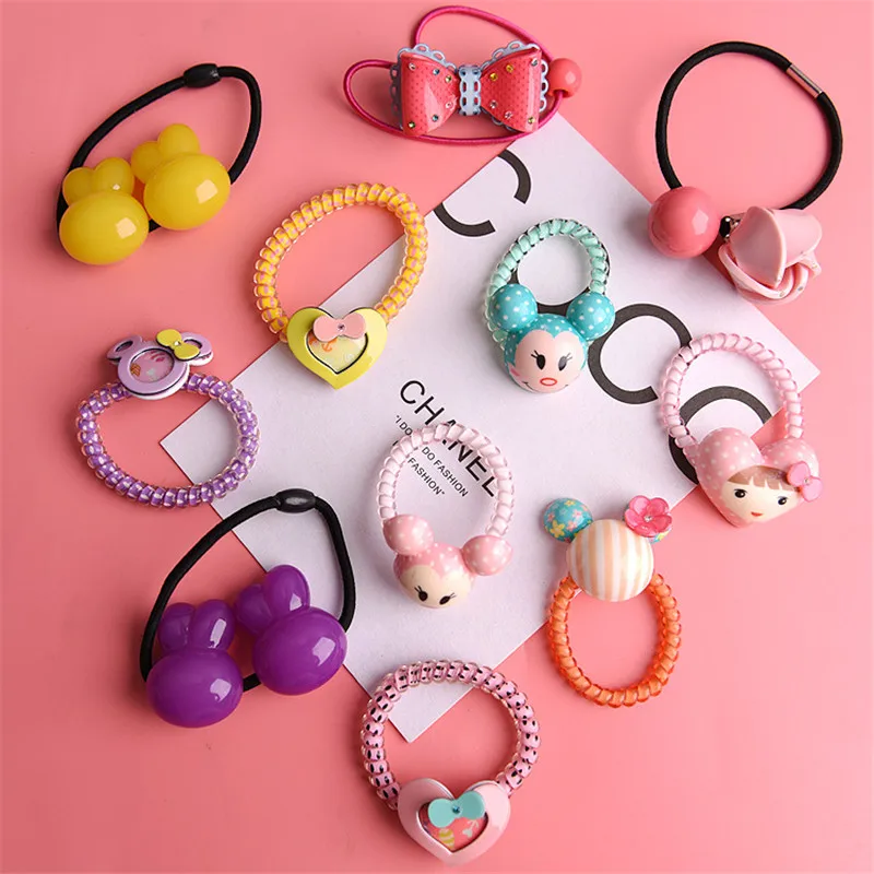 50PCS Hair Rubber Banda for Kids Cute Cartoon Elastic Hair Rope Children Headbanda Princess Ponytail Holder Hair Accessories