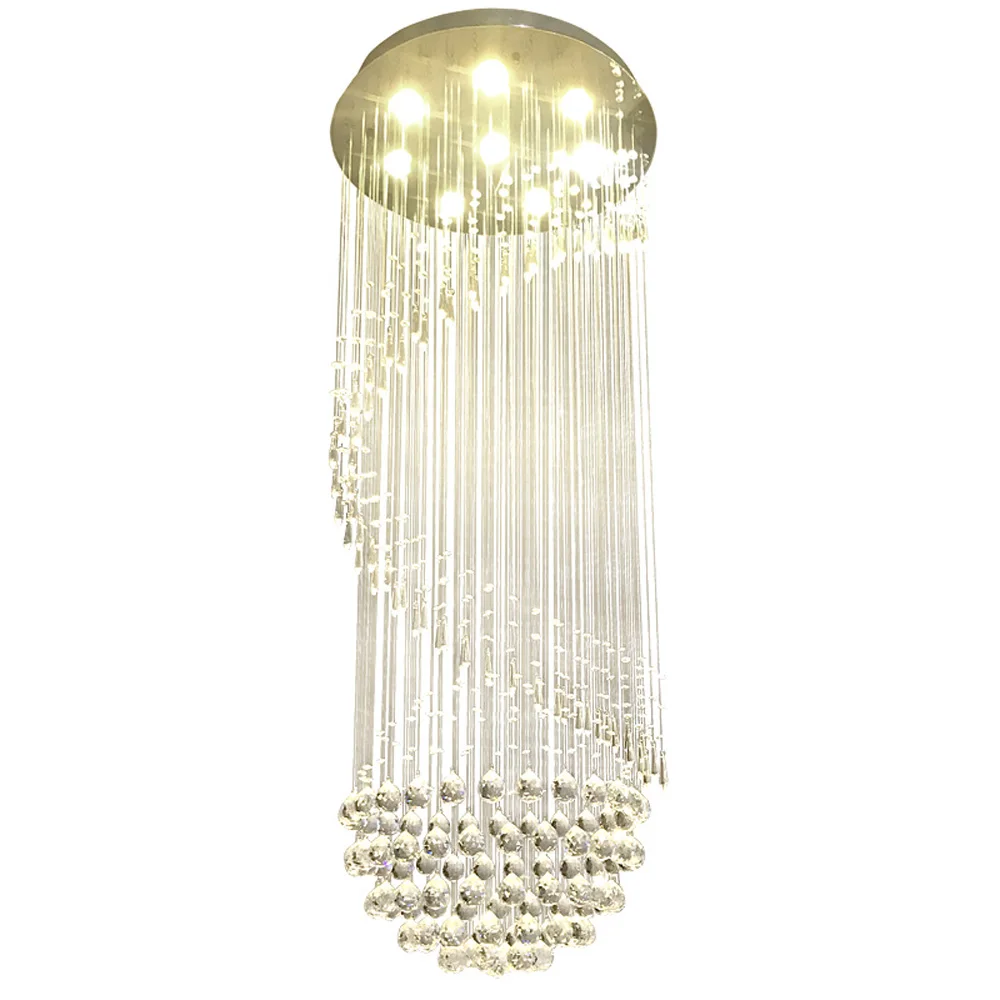 Crystal Chrome Round Top Stair Case Ceiling Light Dining Room Ceiling Lamp Luxury Restaurant Ceiling Hanging Lights