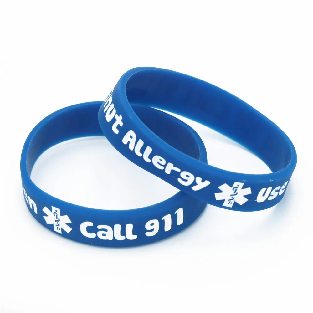 1PC Printed Peanut Allergy Call 911 Silicone Wristband Little Kids Baby Silicone Armband Bracelets&Bangles Medical Gifts SH162