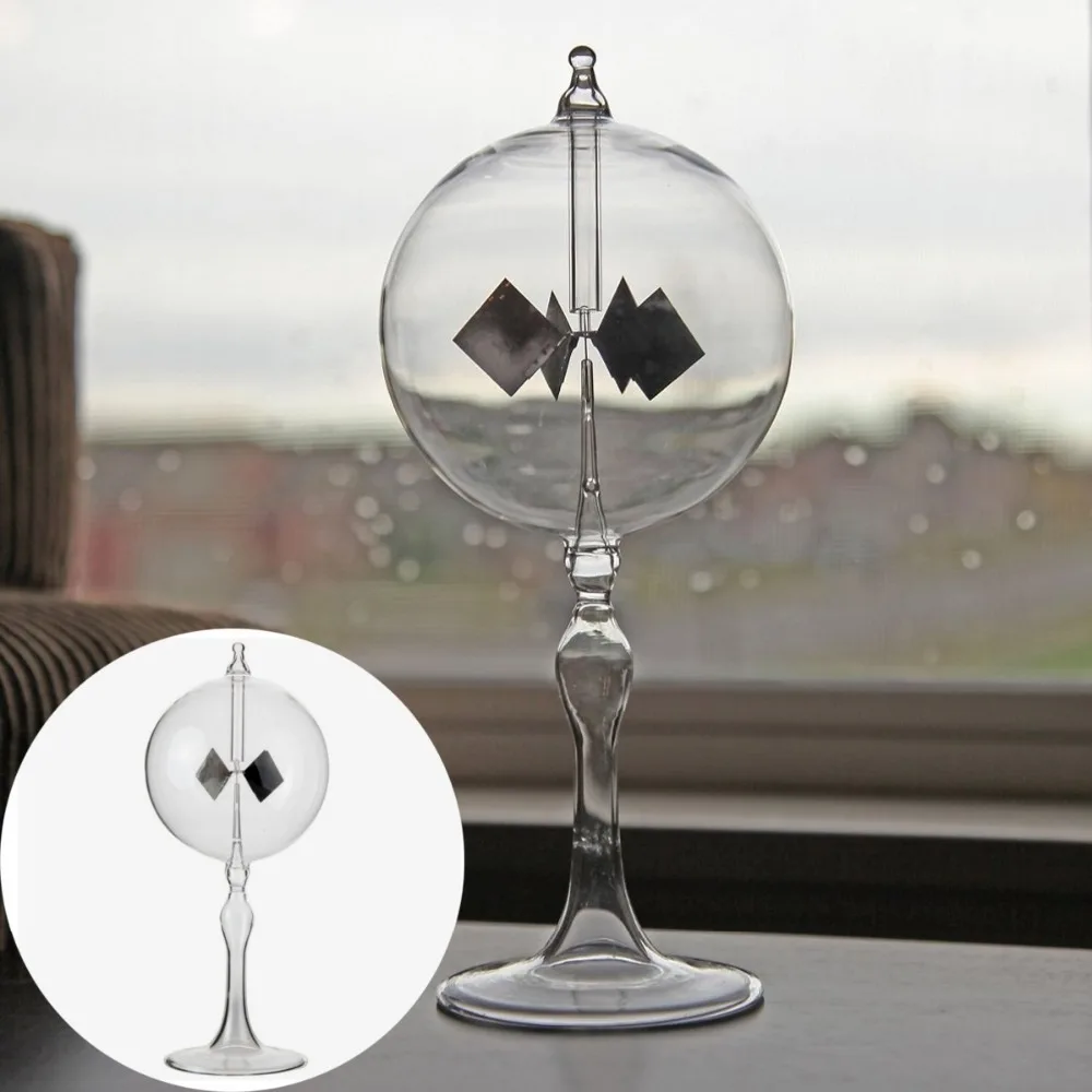 20.5cm 4 Blades Rotating Glass Windmill Solar Powered Crookes Radiometer Light Mill/Educational Teaching Study Tool/Office Home