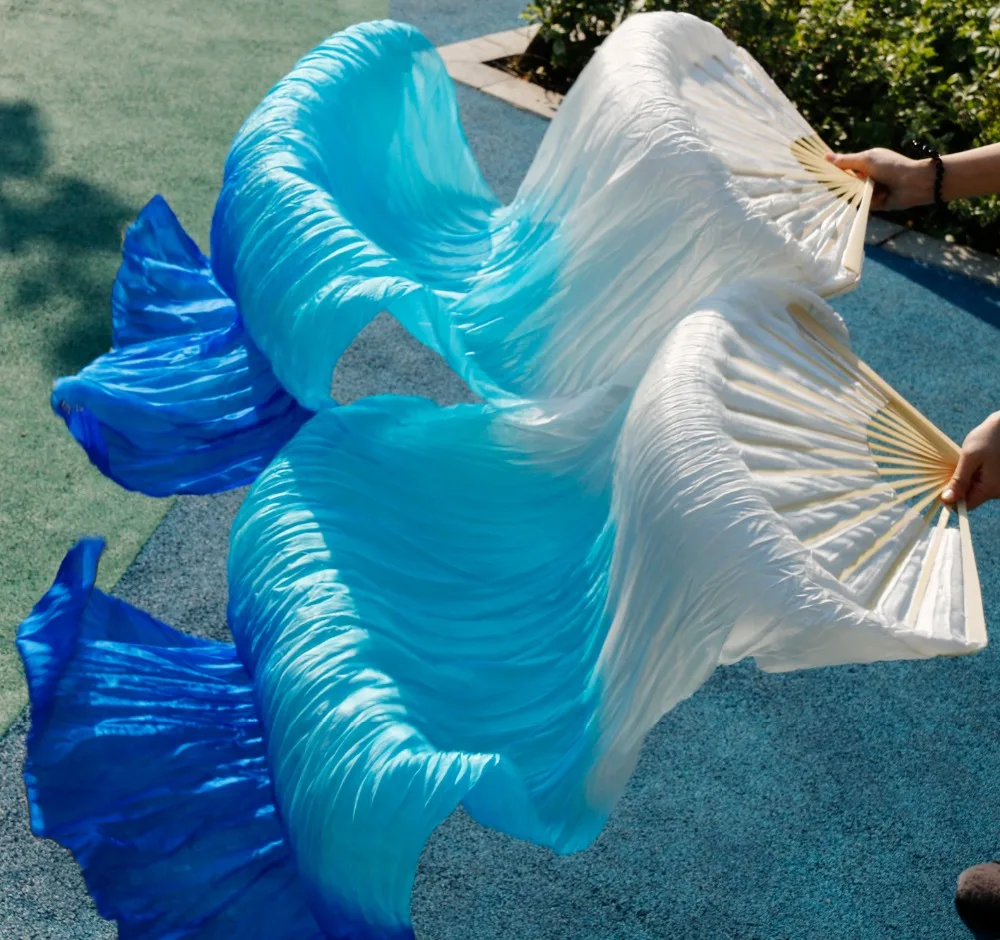 2018 High Quality Silk Belly Dance Fan Dance 100% Real Silk Veils Left+right On Sale white+turquoise+royal blue Fast delivery