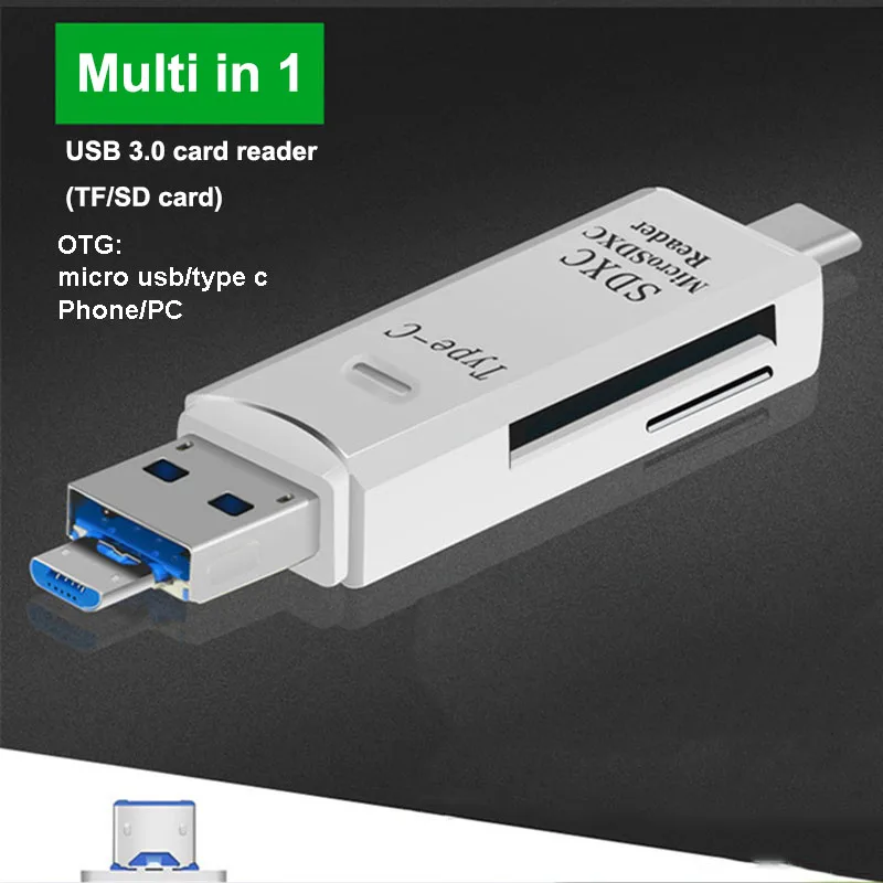 All In One Adapter SD/ Micro SD/ TF Card Reader Type C USB 3.0 Micro USB OTG Andriod PC External Multi Memory Card Reader