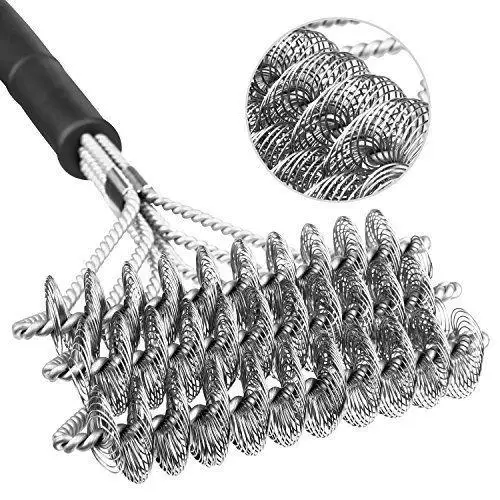 .Stainless Steel Barbecue Grill Cleaner Brush Three Wire Spring With Handle Durable Non-stick Cleaning Brush BBQ Tools  lin2276