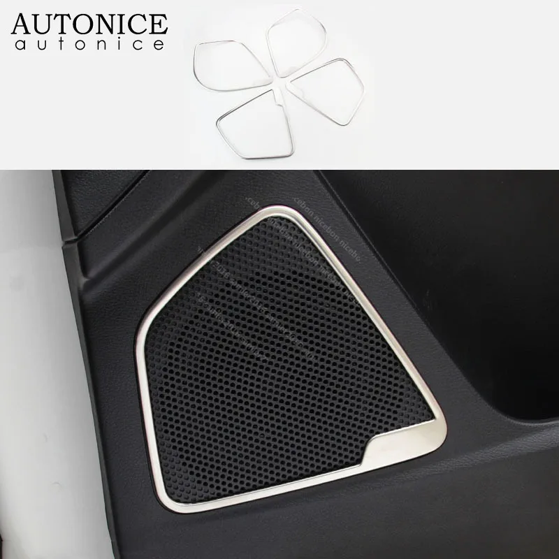 4pcs Carbon fiber color stainless steel Door Speaker Audio Ring Cover trim fit For Ford Focus MK3 RS ST 2012-2018