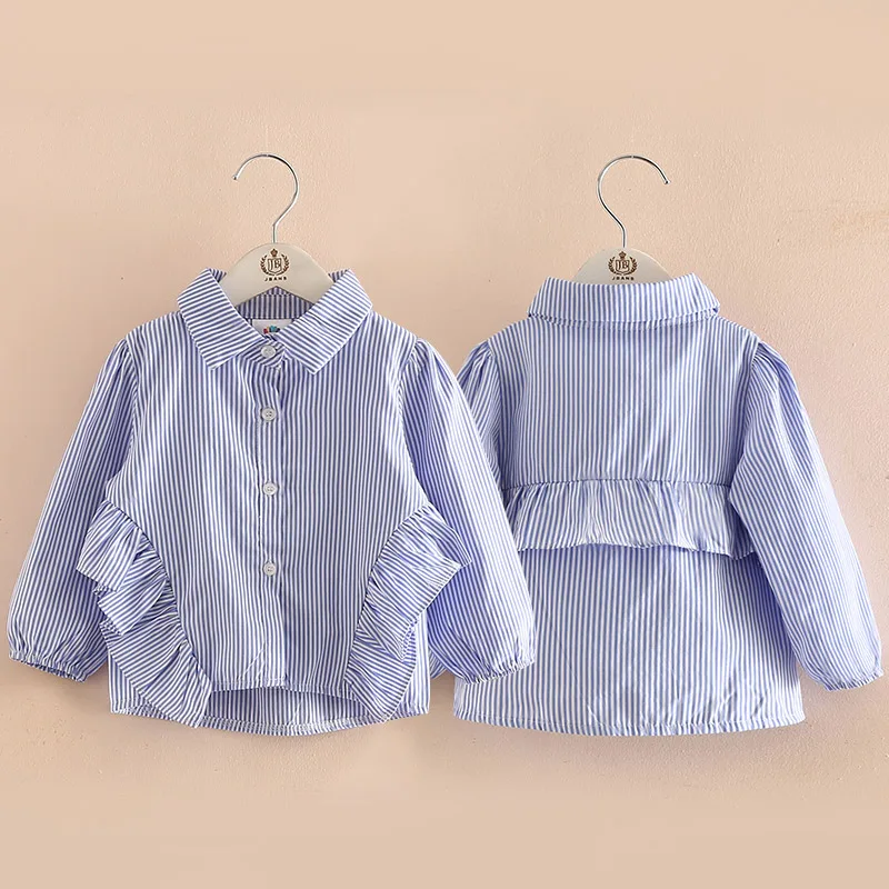 

2023 New Spring Autumn 2 3 4 6 8 9 10 Years Children Lolita Style Long Sleeve Striped Ruffle Blouses Shirts For Kids Baby Girls