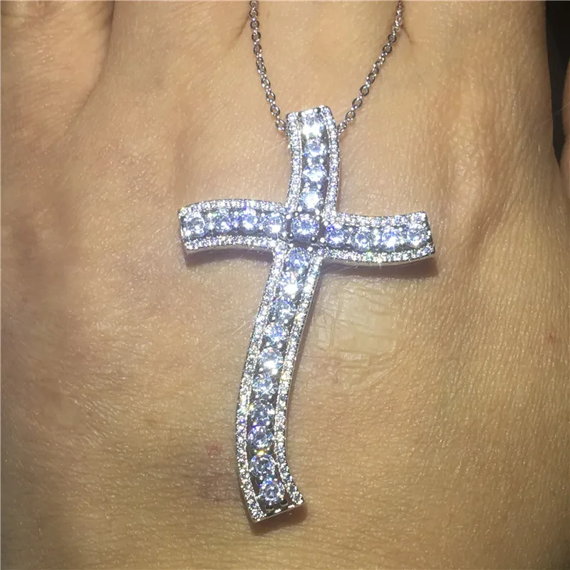 

Unique Design Big Cross Pendant Pave AAAAA cz Silver Color Party Wedding Cross Pendant necalace for women Men Jewelry