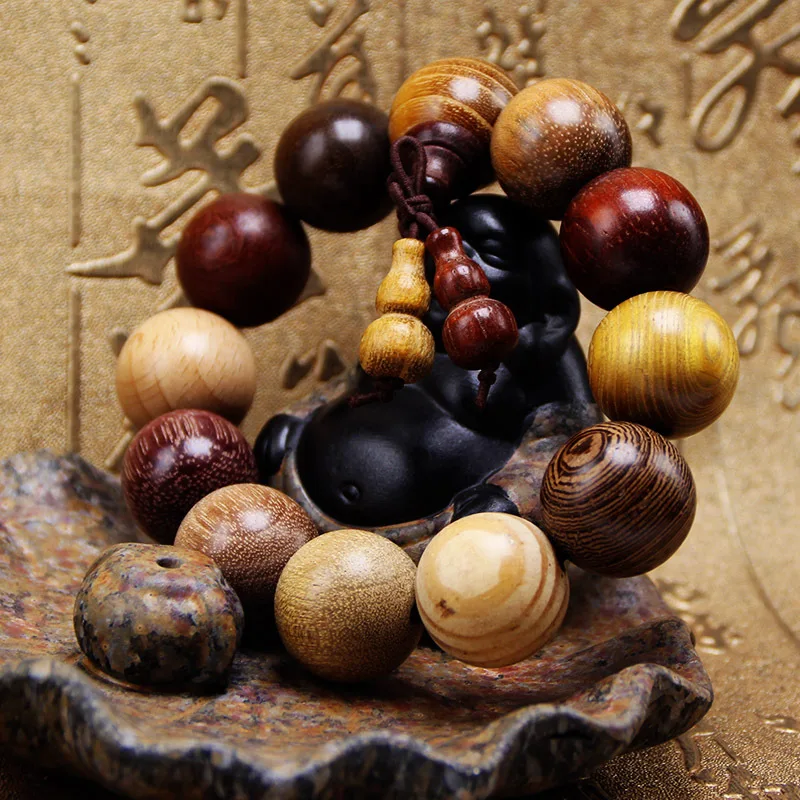 Wholesale Authentic Sandalwood Wooden Bracelets Buddha Round Beads Gourd Pendant Hand String Men Jewelry