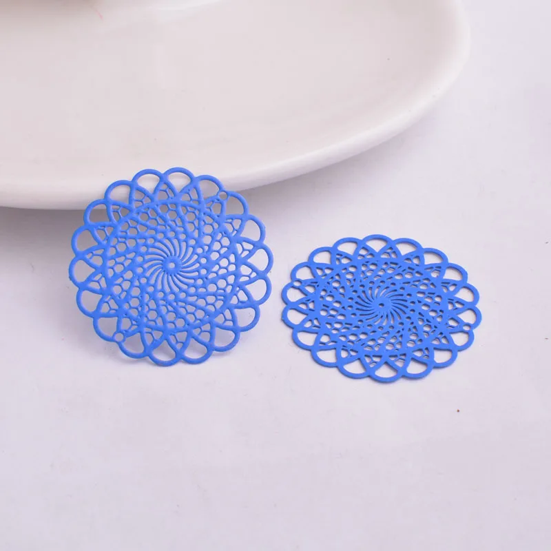 30pcs AB2642 30mm Round Filigree Connector Flower Painted Charms Connectors DIY Jewelry Making