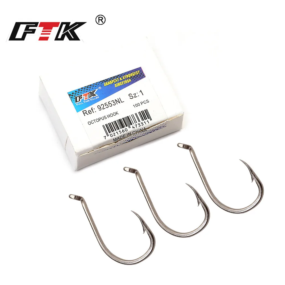 FTK Fish Hook Octpus Fishhooks 3/0#-1/0# With 50Pcs 1#-5# With 100Pc Hooks From Norway For Jigging Carp Anzol Fishhook Fishing T