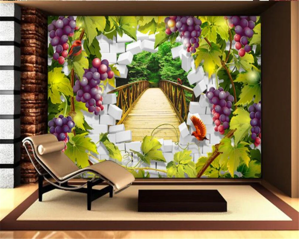 Custom size mural fruit background wall vine decorative painting living room bedroom landscape hanging painting 3d wallpaper