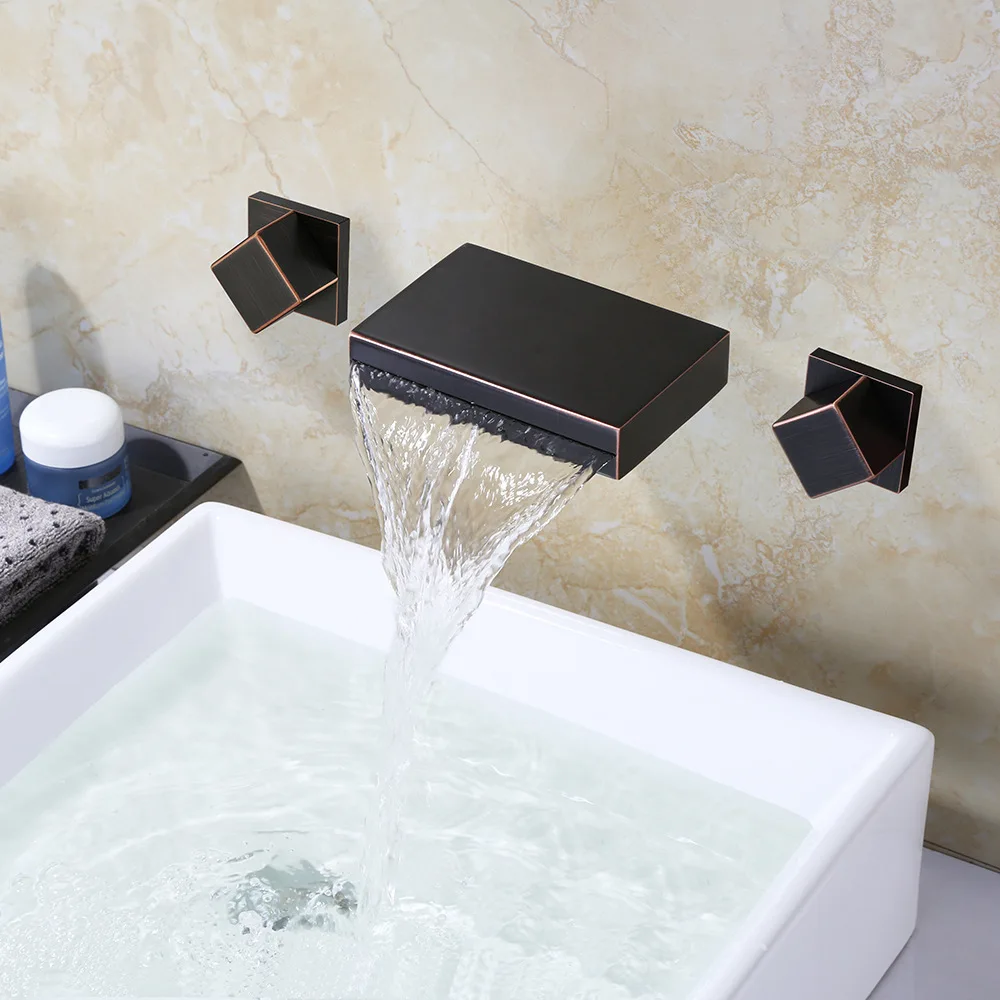 Wall mounted Oil Rubbed Bronze Quality Bathroom Brass waterfall basin faucet mixer tap Bathtub faucet