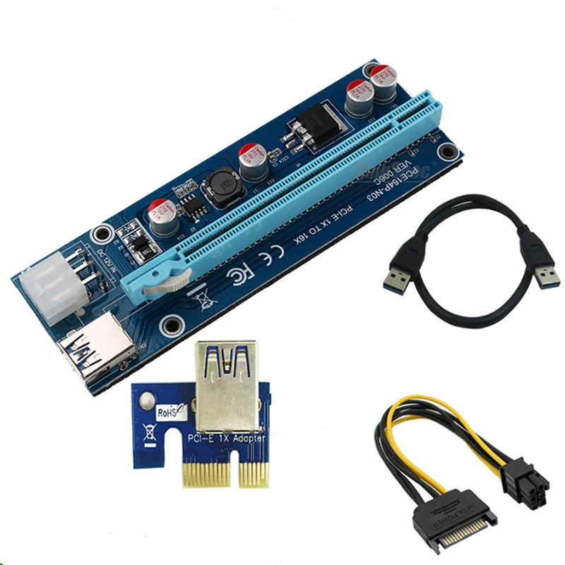 2017 new PCI-E PCI E Express Riser Card 1x to 16x USB 3.0 Data Cable 30cm SATA Power Cable for BTC Miner Machine bitcoin mining