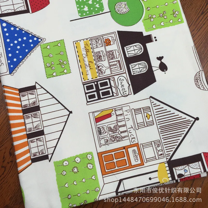 Cartoon color shop house canvas printcloth Home Furnishing sofa pillow curtain fabric wholesale