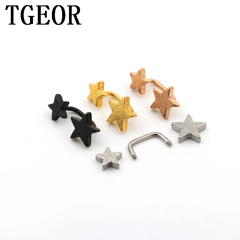 free shipping Hot new arrival mixed 30pcs 1.2*8*7/9mm surgical Stainless Steel double scrub stars ear piercing tragus earring