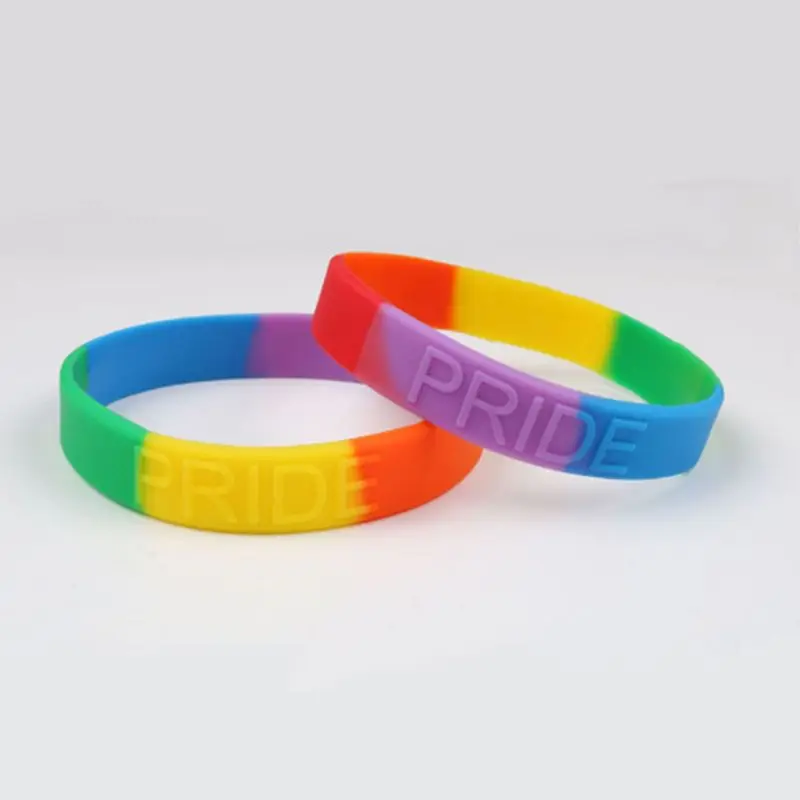 18 Types Unisex LGBT Rainbow Letters Sports Wristband Six-Color Gay Lesbian Pride Silicone Rubber Wristlet Bracelet Party Parade