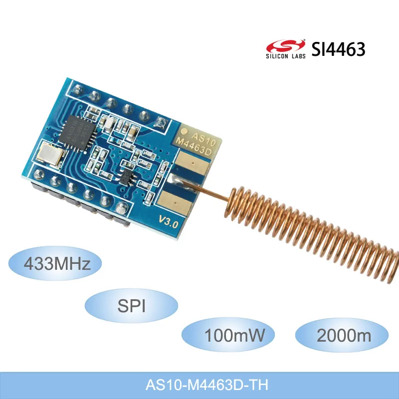 

433Mhz Wireless Data Transceiver Module 2000-meter Long Distance SI4463 100mW Wireless Modules 433M SPI RF module spring antenna