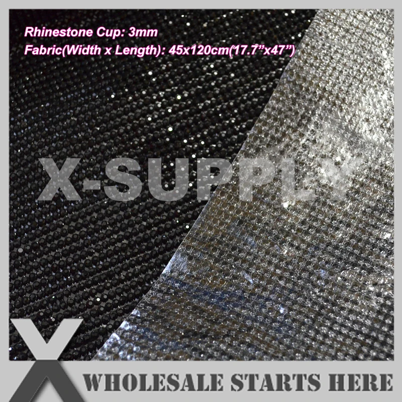 3mm Iron On Rhinestone Mesh Sheet Black Rhinestone in Black Metal Base for Shoes,Garment,Bags