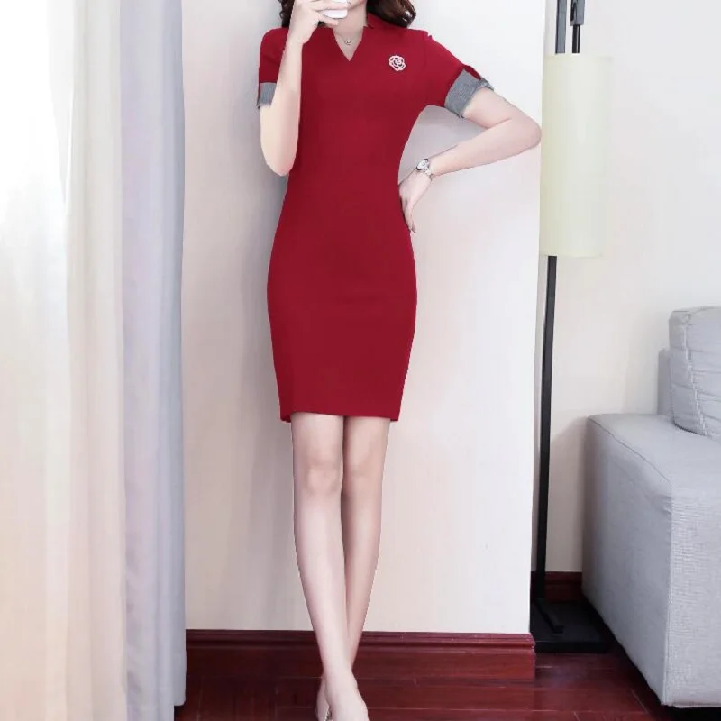 Office Dresses Ladies 2019 New Arrival Summer Beautician Massage Uniforms Work Wear Dresses Ol Korean Style Clothing DD2049