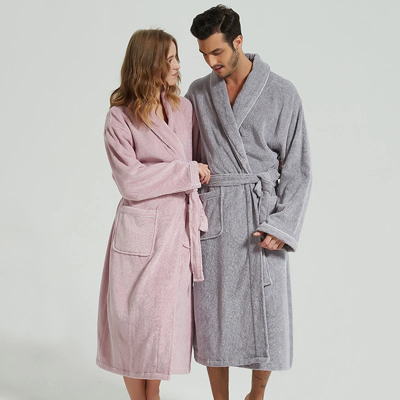 

Winter BathRobe Women Warm Towel Fleece Men's Bathrobe Nightgown Kimono Cotton Dressing Gown Sleepwear Female Home Clothes White