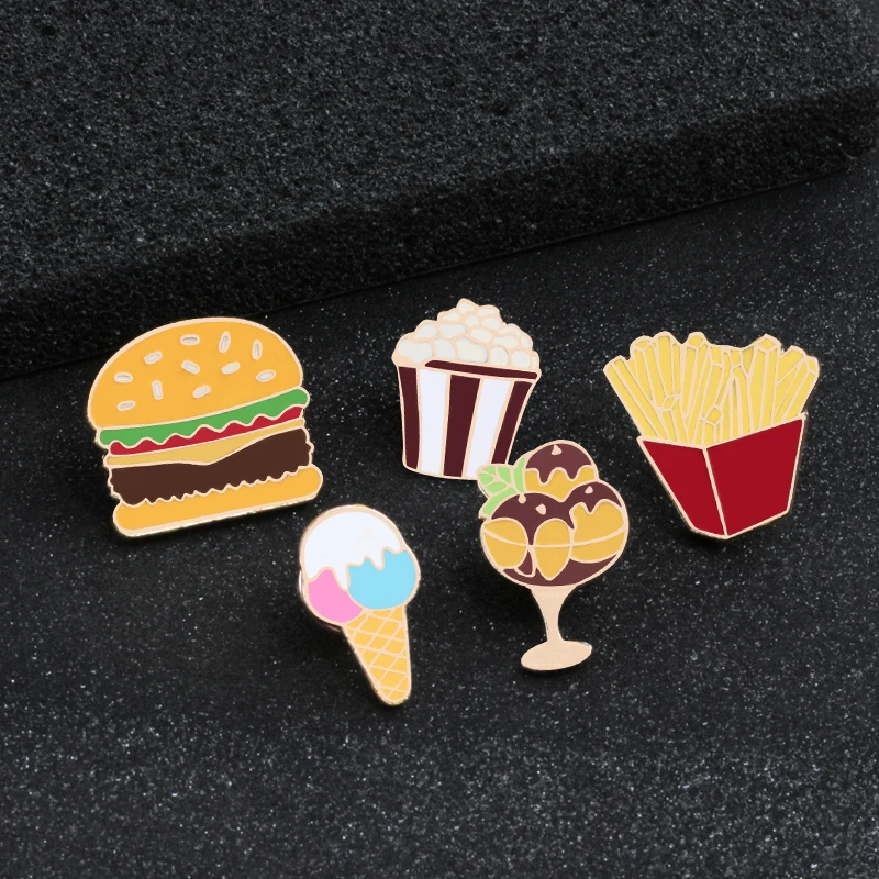 1pcs Food Ijstaart Dessert Cartoon Pictogrammen Rugzak Tas Broches Jassen Reversspeldjes Metalen Badges Mode Meisje Vrouwen sieraden