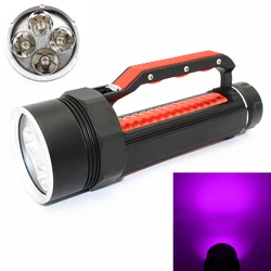 Lampe de poche étanche pour plongée sous-marine, 4400Lm, 4 x lampe UV et ultraviolette, torche LED, 100M, 395nm, pour la chasse